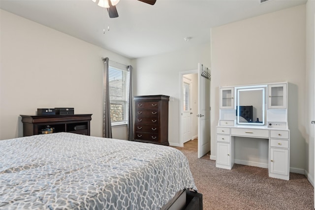 3454 Eloise Ln, Krum, TX 76249 - bedroom featuring light colored carpet, baseboards, and ceiling fan