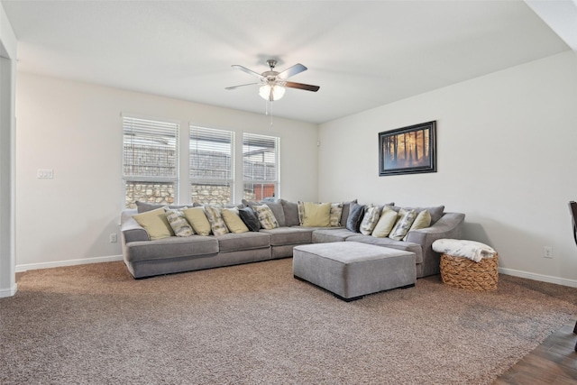 3454 Eloise Ln, Krum, TX 76249 - carpeted living room with ceiling fan and baseboards