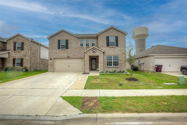 1908 Damianita Dr, Royse City, TX 75189 - traditional-style home with brick siding, a front yard, concrete driveway, and a garage
