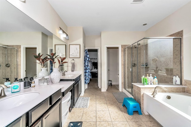 8109 Brahmin Ct, Fort Worth, TX 76131 - bathroom with double vanity, a shower stall, a bath, and tile patterned floors