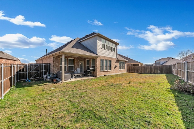 8109 Brahmin Ct, Fort Worth, TX 76131 - back of property featuring brick siding, a patio, and roof with shingles