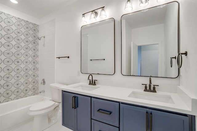 209 Lanai Dr, Runaway Bay, TX 76426 - bathroom with toilet, double vanity, and shower / tub combo with curtain