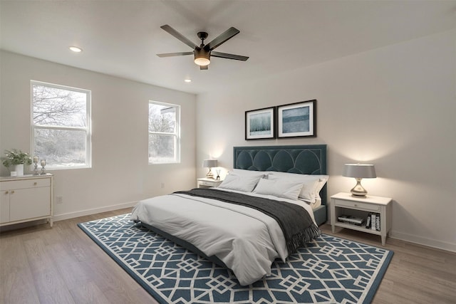 209 Lanai Dr, Runaway Bay, TX 76426 - bedroom with light wood finished floors, recessed lighting, baseboards, and a ceiling fan