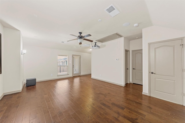 7941 Parkwood Blvd, Plano, TX 75024 - unfurnished living room with attic access, a ceiling fan, wood finished floors, and baseboards