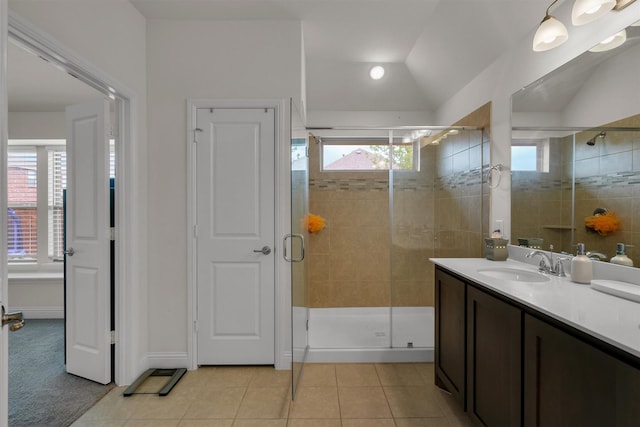 716 Newberry Ln, Royse City, TX 75189 - bathroom featuring a shower stall, tile patterned floors, and vanity