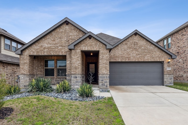 263 Hawthorn Dr, Lavon, TX 75166 - view of front of home with brick siding, a garage, concrete driveway, and a front lawn