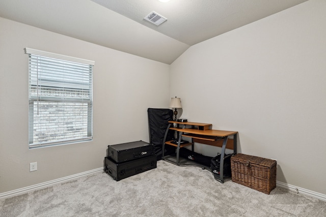263 Hawthorn Dr, Lavon, TX 75166 - office space featuring vaulted ceiling, carpet flooring, and baseboards