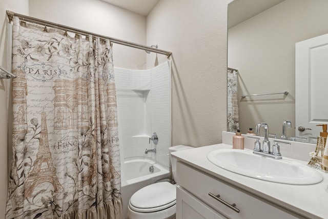 263 Hawthorn Dr, Lavon, TX 75166 - full bathroom with shower / bath combo with shower curtain, vanity, toilet, and a textured wall