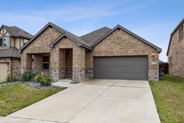 263 Hawthorn Dr, Lavon, TX 75166 - view of front of house with brick siding, a front yard, a garage, and concrete driveway