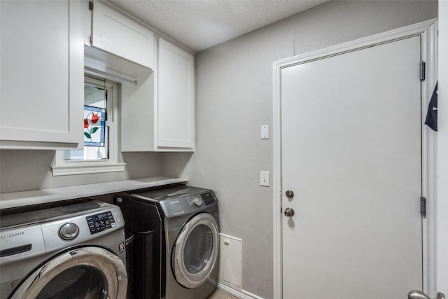 1835 Hatherly Dr, Plano, TX 75023 - clothes washing area with independent washer and dryer, cabinet space, and a textured ceiling
