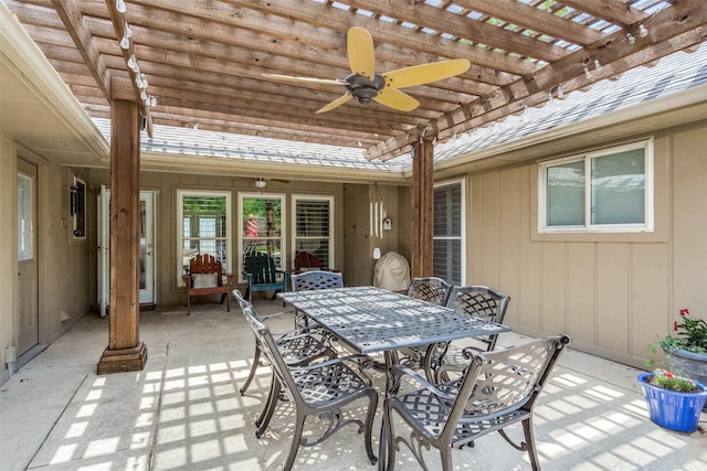 1835 Hatherly Dr, Plano, TX 75023 - view of patio featuring a pergola, a ceiling fan, and outdoor dining area
