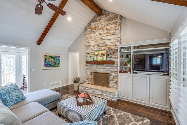 1835 Hatherly Dr, Plano, TX 75023 - living room with dark wood-style floors, a fireplace, and recessed lighting