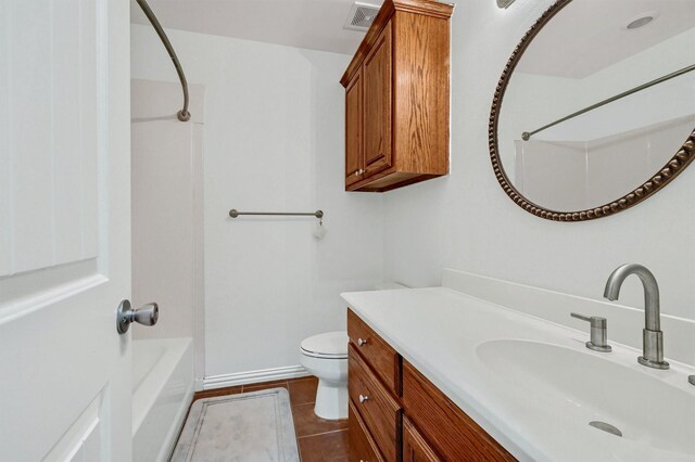 118 Hacienda Dr, Pottsboro, TX 75076 - bathroom featuring tile patterned flooring, toilet, vanity, baseboards, and bathtub / shower combination