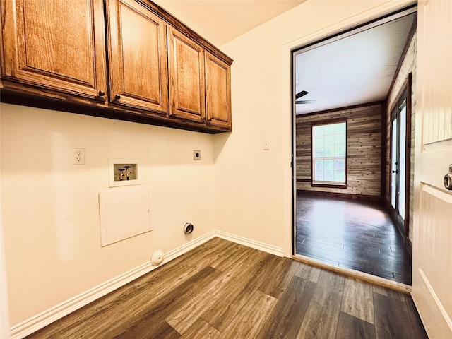 118 Hacienda Dr, Pottsboro, TX 75076 - laundry area with dark wood finished floors, washer hookup, hookup for an electric dryer, cabinet space, and baseboards