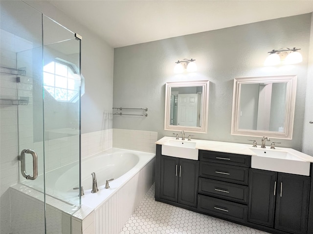 922 Mustang Dr, Allen, TX 75002 - full bathroom with a bath, a shower stall, and double vanity