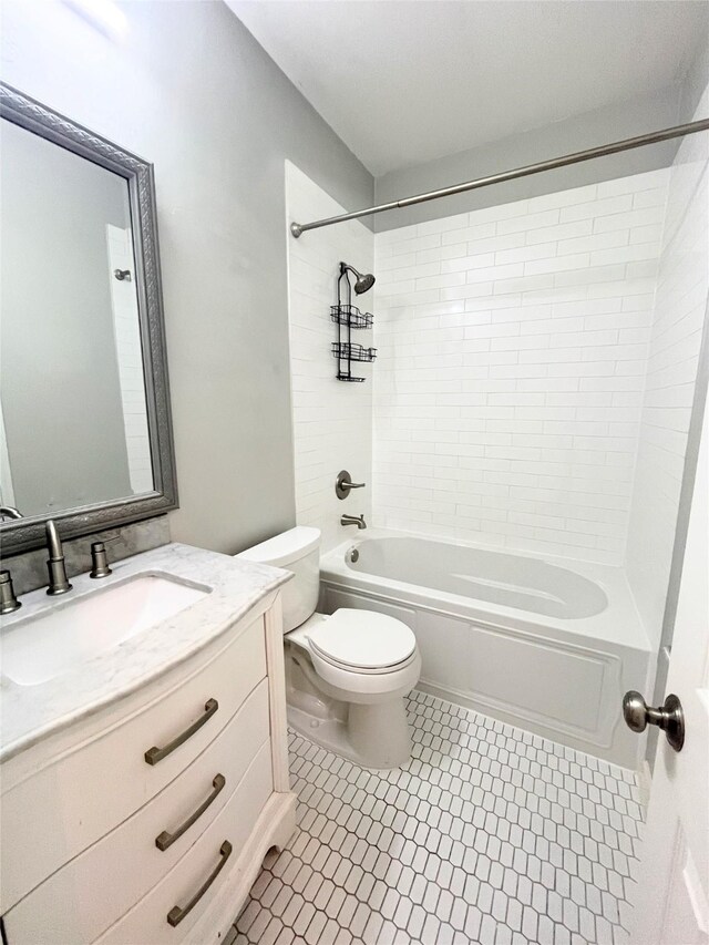 922 Mustang Dr, Allen, TX 75002 - bathroom with toilet, vanity, shower / bath combination, and tile patterned floors