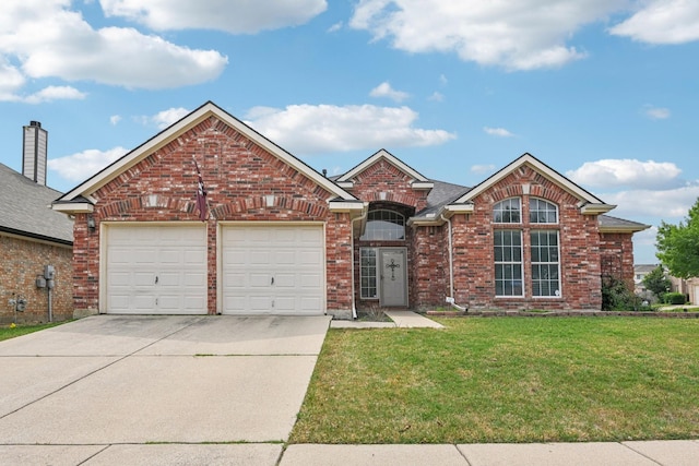 5729 Brazos Dr, Haltom City, TX 76137 - traditional-style house featuring driveway, brick siding, a garage, and a front yard