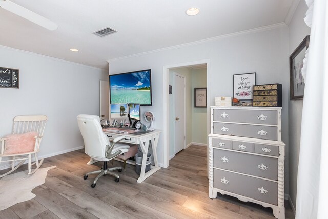 332 Azalea Dr, Sulphur Springs, TX 75482 - office area with ornamental molding, wood finished floors, baseboards, and recessed lighting