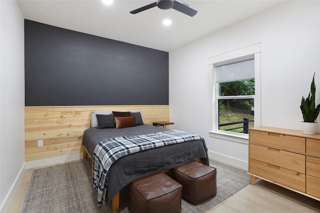 142 Wales Dr, Pottsboro, TX 75076 - bedroom featuring recessed lighting, light wood-type flooring, baseboards, and a ceiling fan