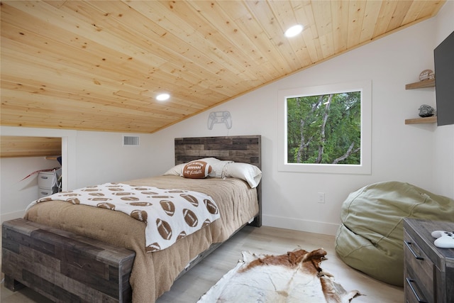 142 Wales Dr, Pottsboro, TX 75076 - bedroom with vaulted ceiling, wooden ceiling, recessed lighting, light wood-style floors, and baseboards