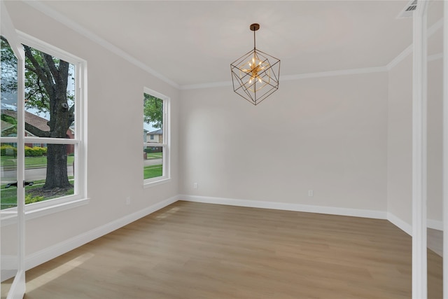 1529 Harvest Run Dr, Allen, TX 75002 - unfurnished room featuring a chandelier, light wood finished floors, baseboards, and crown molding