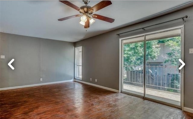 982 S Weatherred Dr Unit B, Richardson, TX 75080 - spare room with wood finished floors, baseboards, and a ceiling fan