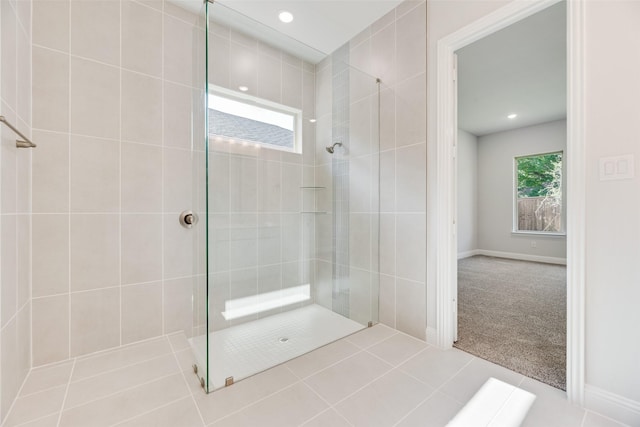 7111 Manhattan Dr, Rowlett, TX 75088 - full bath featuring walk in shower, recessed lighting, and tile patterned floors