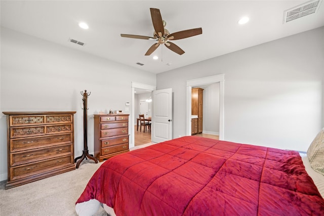 12570 County Road 313, Tyler, TX 75708 - bedroom with recessed lighting, light colored carpet, ceiling fan, and baseboards
