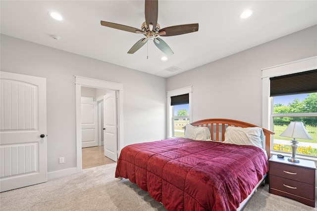 12570 County Road 313, Tyler, TX 75708 - bedroom featuring light carpet, recessed lighting, a ceiling fan, and baseboards