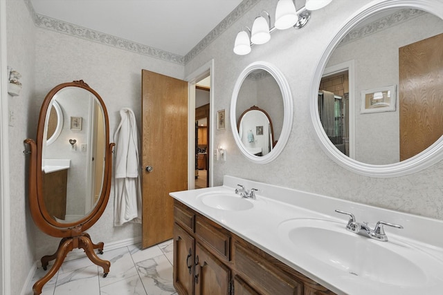4401 Longacres Ct, Arlington, TX 76016 - bathroom featuring marble finish flooring and double vanity