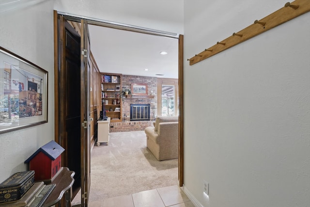 4401 Longacres Ct, Arlington, TX 76016 - hall featuring light colored carpet, light tile patterned floors, recessed lighting, and baseboards