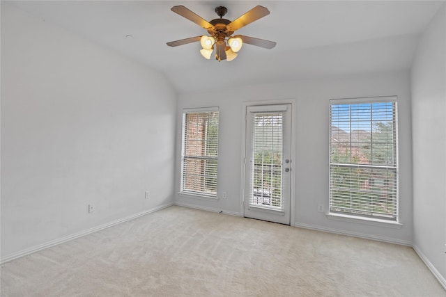 5719 Butterfly Way, Fairview, TX 75069 - unfurnished room featuring vaulted ceiling, light colored carpet, healthy amount of natural light, and a ceiling fan