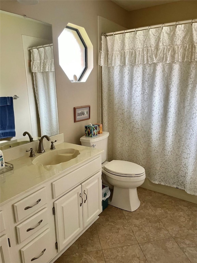 1405 Heritage Hill Dr, Desoto, TX 75115 - full bathroom with toilet, vanity, tile patterned flooring, and curtained shower
