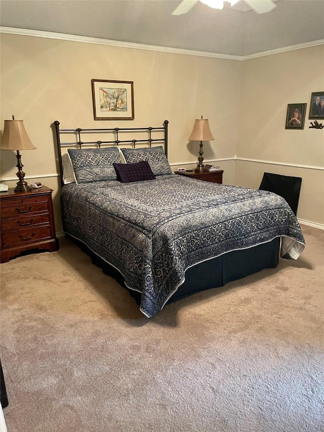 1405 Heritage Hill Dr, Desoto, TX 75115 - carpeted bedroom featuring crown molding, ceiling fan, and baseboards