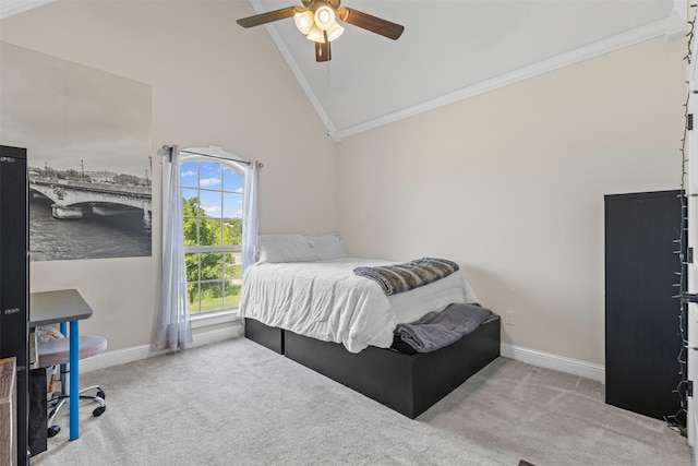 101 Cedar Mountain Dr, Weatherford, TX 76085 - bedroom with ornamental molding, lofted ceiling, carpet flooring, baseboards, and a water view
