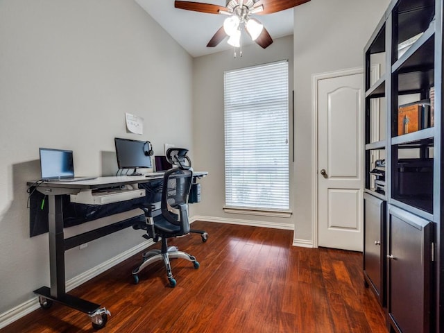 1710 Redcedar Dr, Wylie, TX 75098 - office space with ceiling fan, dark wood-type flooring, and baseboards