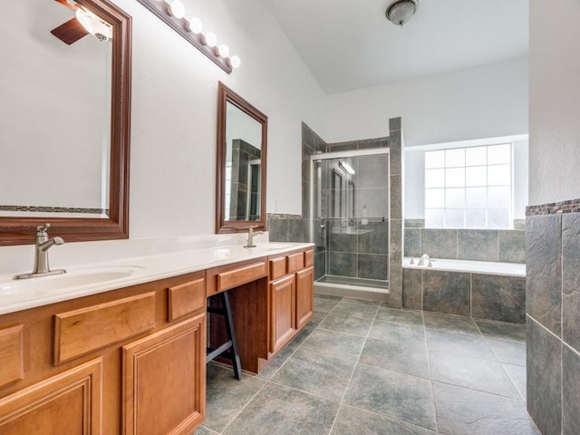 1710 Redcedar Dr, Wylie, TX 75098 - full bath with a stall shower, a garden tub, double vanity, and tile patterned floors