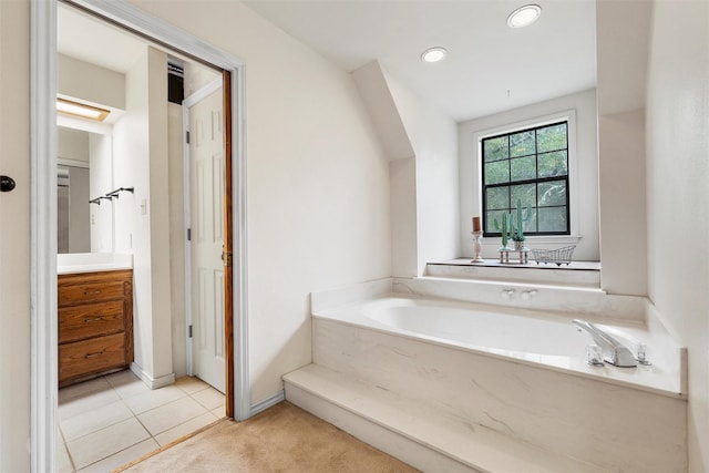 444 Lost Forest Ln, Marlin, TX 76661 - full bathroom with a garden tub, vanity, tile patterned floors, and recessed lighting