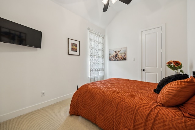 4108 Fall Aster Way, Aubrey, TX 76227 - bedroom with light colored carpet, lofted ceiling, baseboards, and ceiling fan