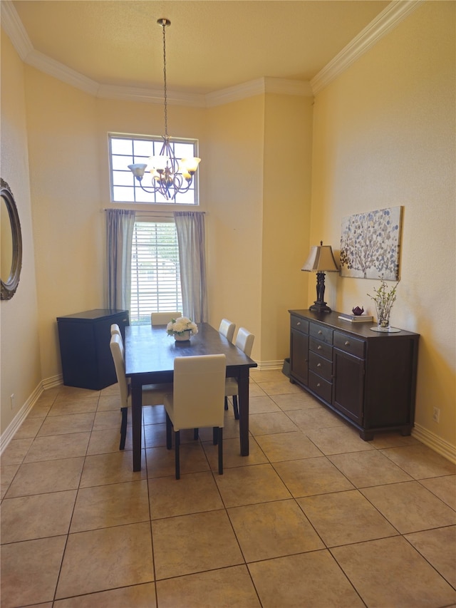 16 Cedar Bayou Cir, Pottsboro, TX 75076 - dining room featuring a chandelier, light tile patterned flooring, crown molding, and baseboards