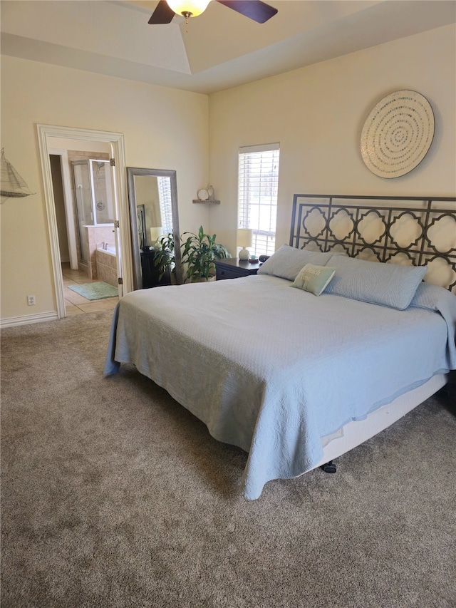 16 Cedar Bayou Cir, Pottsboro, TX 75076 - bedroom with carpet, ceiling fan, connected bathroom, and baseboards