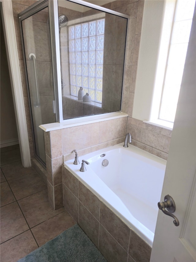 16 Cedar Bayou Cir, Pottsboro, TX 75076 - bathroom featuring a stall shower, a garden tub, and tile patterned flooring