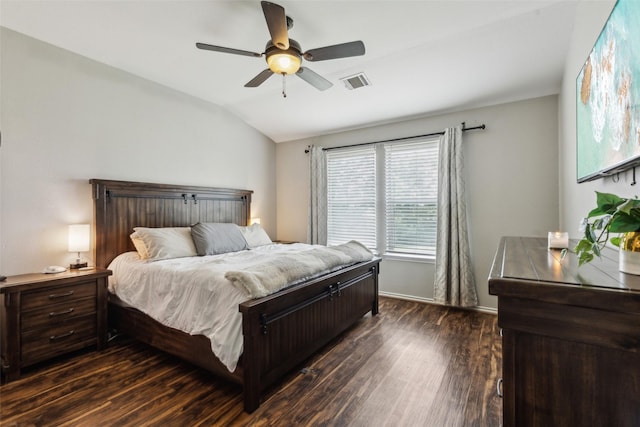 202 Freedom Trl, Forney, TX 75126 - bedroom with lofted ceiling, dark wood finished floors, a ceiling fan, and baseboards