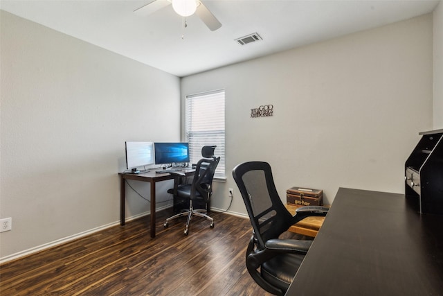 202 Freedom Trl, Forney, TX 75126 - office area with wood finished floors, a ceiling fan, and baseboards