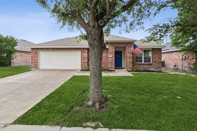202 Freedom Trl, Forney, TX 75126 - ranch-style house with a garage, concrete driveway, a front yard, and brick siding