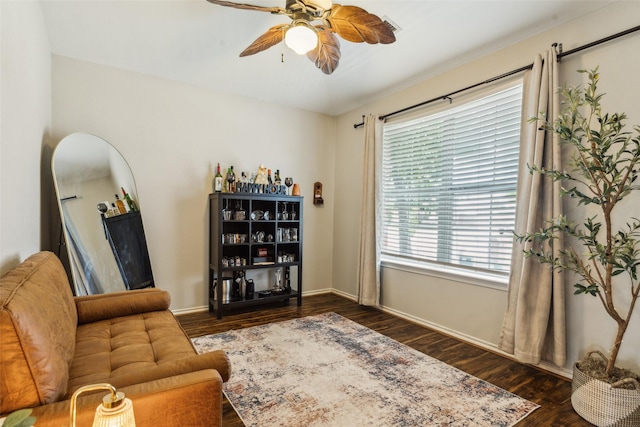 202 Freedom Trl, Forney, TX 75126 - living area featuring a ceiling fan, wood finished floors, and baseboards