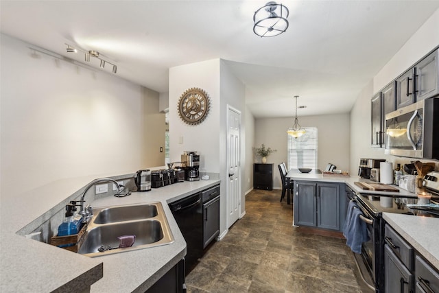 202 Freedom Trl, Forney, TX 75126 - kitchen with stainless steel microwave, range with electric cooktop, a peninsula, dishwasher, and a sink