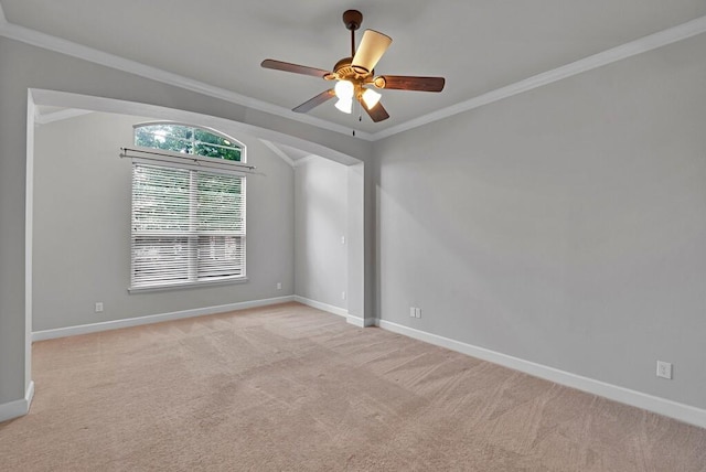17015 Salado Dr, Woodway, TX 76712 - spare room with light carpet, baseboards, ceiling fan, and crown molding