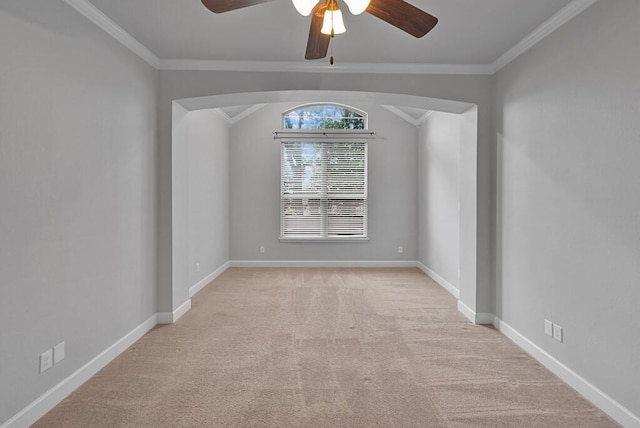 17015 Salado Dr, Woodway, TX 76712 - carpeted empty room featuring ceiling fan, baseboards, and crown molding