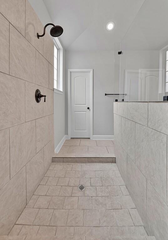 17015 Salado Dr, Woodway, TX 76712 - full bath with tiled shower, baseboards, and recessed lighting